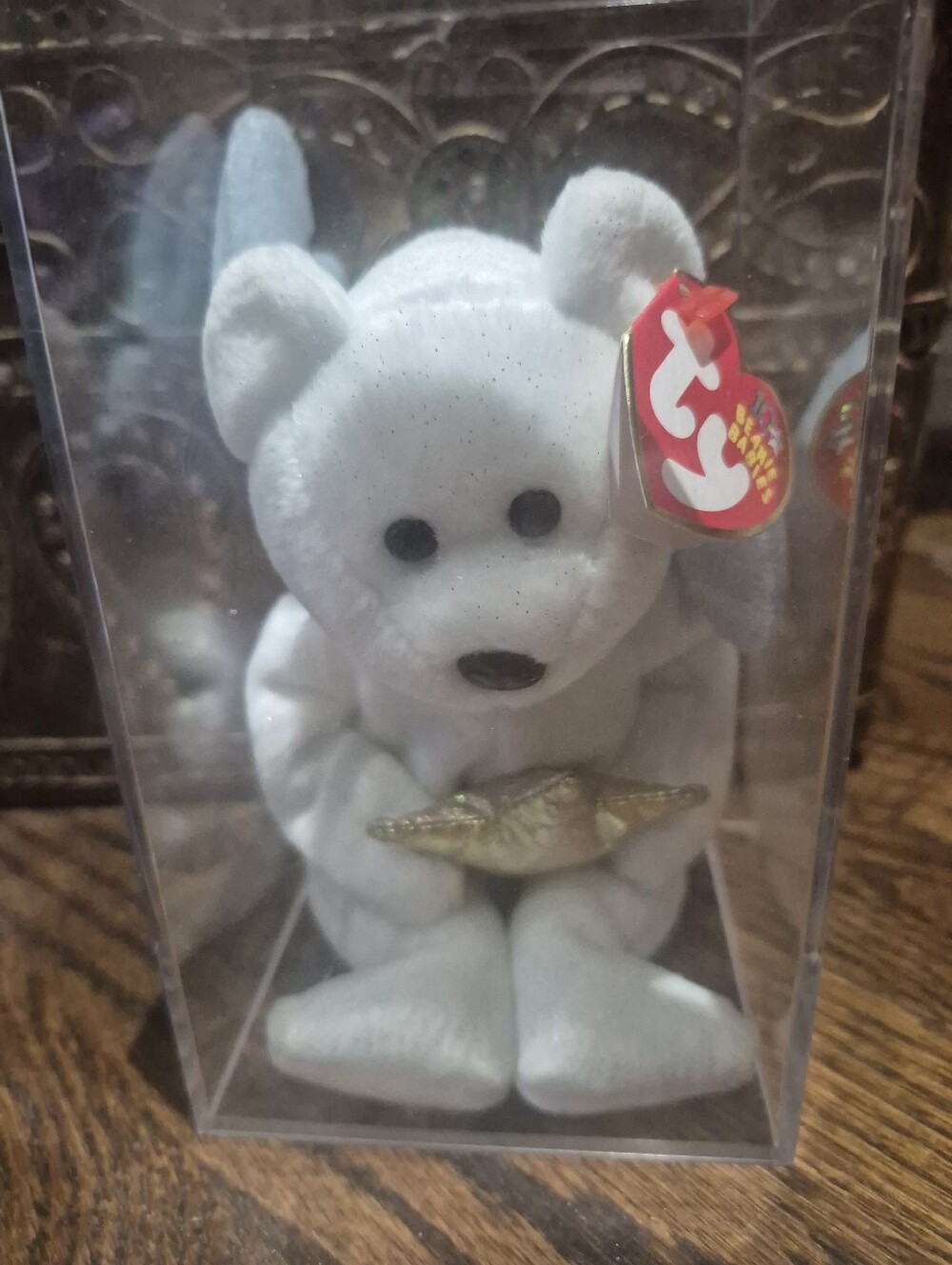 Ty White Bear Plush Holding Gold Star